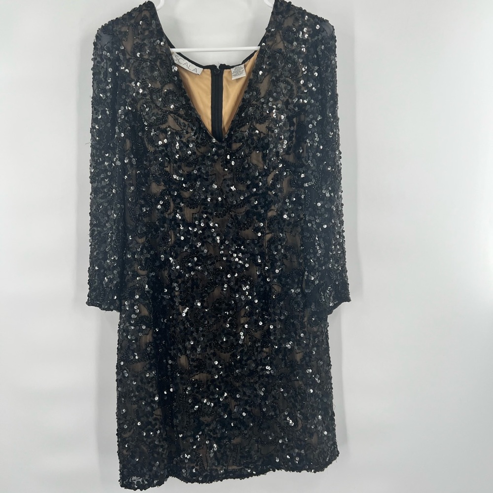 Scala beaded sequined long sleeve black dress size 10 - Picture 2 of 10